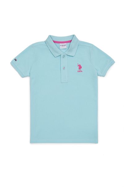 U.S. Polo Assn. Tricou de bază cu gât polo albastru deschis pentru băiat 50249283 -VR007