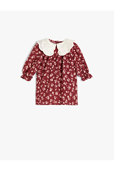 Koton Rochie Floral Guler Bebeluş Mânecă Lungă Volană Detaliată Tesatura Vâscoză