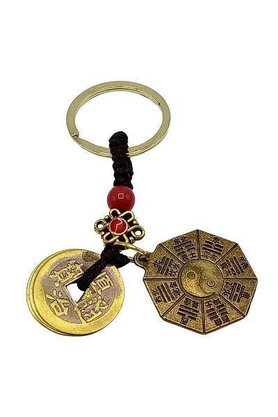 Dünyadan Hediyeler Feng Shui Metal Keychain - Luck Coin & Bagua Mirror No.1