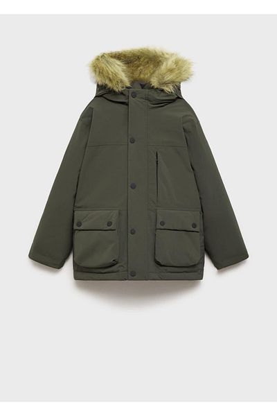 MANGO Kids Anorac cu glugă din blană artificială
