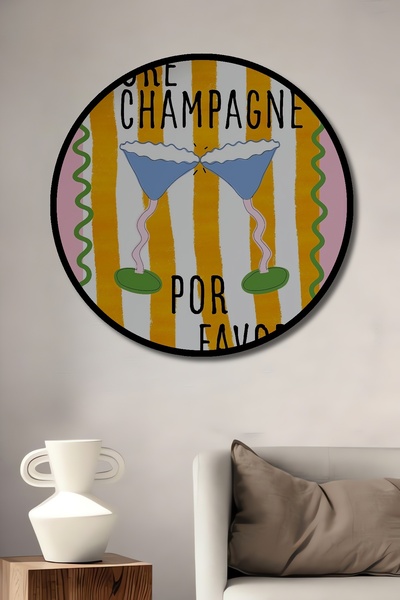 Teona Ahşap Tablou decorativ cu cadru rotund din lemn Aspect Mai multe șampan...