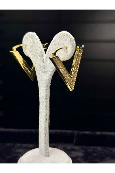 Amber V Brand Model Gold Steel Earring