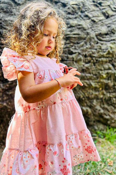 LULU Kids „Acasia” - Rochie de vară pentru fete cu imprimeu floral, fără mâneci