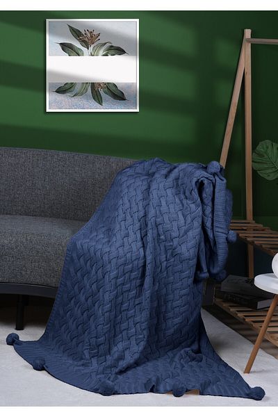 YGT Home Lavender Wrap Indigo Knitwear Knitted Tv Blanket - Seat Cover and Leg Shawl