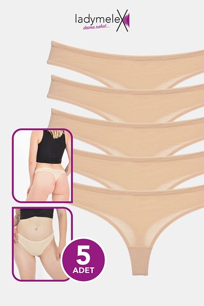 LadyMelex Women's Thong, 5-Pack, Flesh Color Classic Thong, Daily Use, 100% Soft Fabric