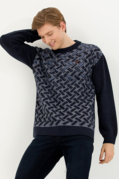 U.S. Polo Assn. Pulover pentru bărbați, albastru bleumarin, cu gâtul turnat, ...