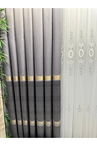 NİVEMESHOME Nivemeshome Sea ft 614177 V-5403 - 1/3 Silver Color Close Pleated Background Curtain