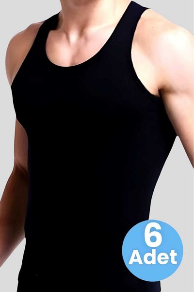 Tezzgelsin Men's Black Cotton Combed 6-Piece Undershirt