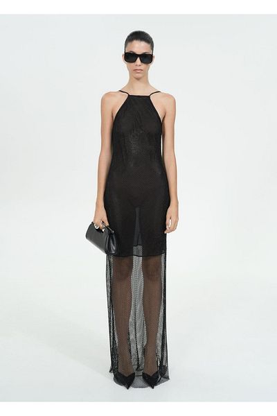 MANGO Woman Stone Detailed Mesh Dress