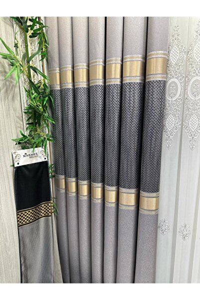 NİVEMESHOME Nivemeshome Mozaik Ft614163 - V-5403 Ασημί 1/3 Κουρτίνα με πλισέ φόντο