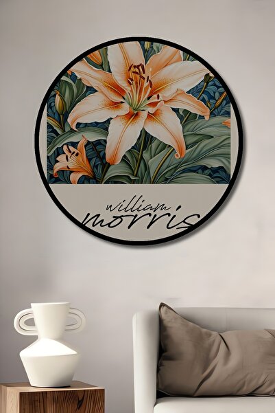Teona Ahşap Διακοσμητικό ξύλινο στρογγυλό πλαίσιο με εμπριμέ εικόνα με μοτίβο λουλουδιών William Morris