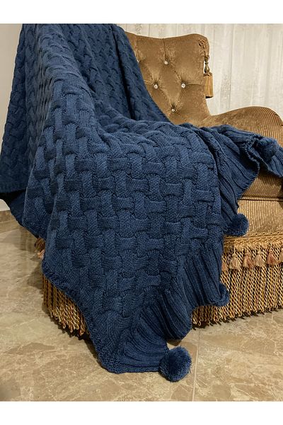 YGT Home Lavender Wrap Indigo Knitwear Knitted Tv Blanket - Seat Cover and Leg Shawl