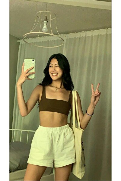 Butik Sport Kadın Beyaz Şort Rahat Giyim Mevsimlik Şort