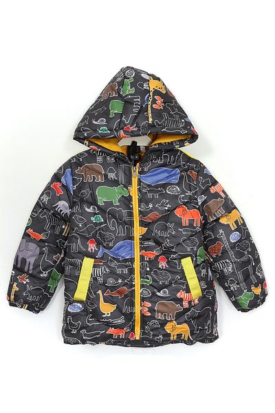 DobaKids Παλτό για αγόρι - Animal print, fleece, τσέπες και κουκούλα, ανθρακί