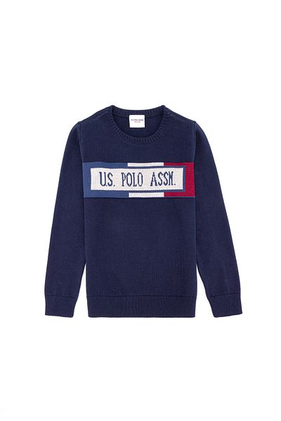 U.S. Polo Assn. Тъмносин трикотажен пуловер с кръгла яка за момче 50253796 -Vr033