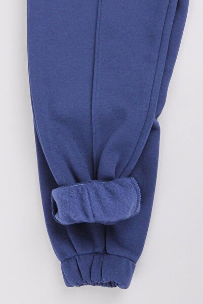Perendi Lastikli Içi Polarlı Cepli Rahat Unisex Çocuk Eşofman Altı Indigo