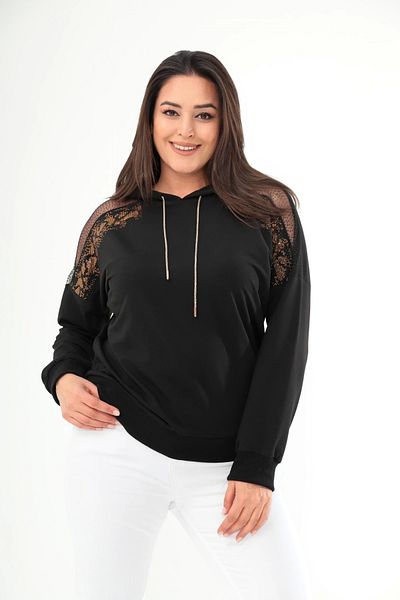 aytemas Shoulder Tulle Detailed Stone Printed Sweatshirt