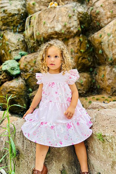 LULU Kids „Acasia” - Rochie de vară pentru fete cu imprimeu floral, fără mâneci