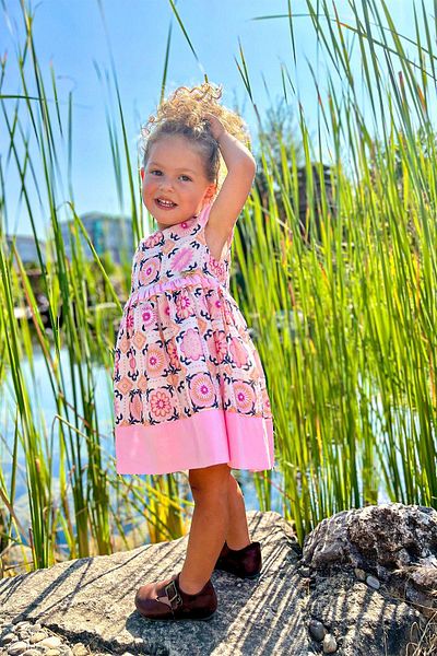 LULU Kids Rochie de vară fără mâneci „Aqua” cu imprimeu geometric pentru fete