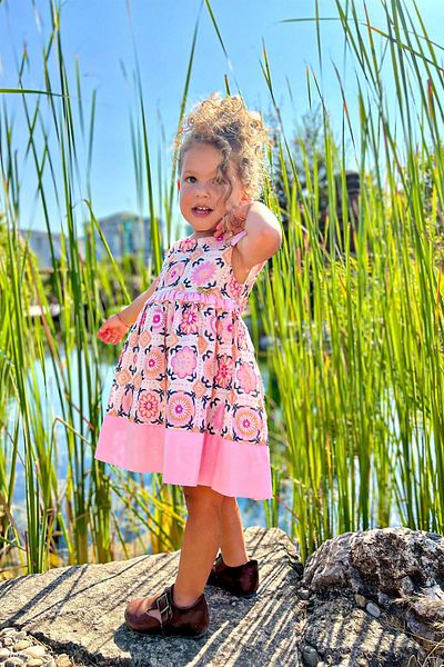 LULU Kids Rochie de vară fără mâneci „Aqua” cu imprimeu geometric pentru fete