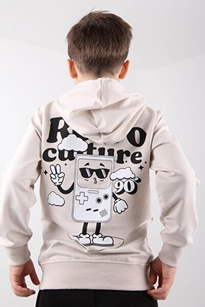 Perendi Φούτερ με ρετρό στάμπα με κουκούλα σε πέτρα