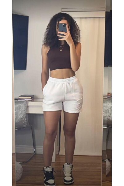 Butik Sport Kadın Beyaz Şort Rahat Giyim Mevsimlik Şort