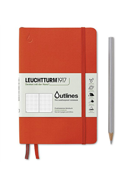 Leuchtturm1917 Outlines, Hava Koşullarına Dayanıklı B6+, Yumuşak Deri Kapak Signal Orange Defter 363