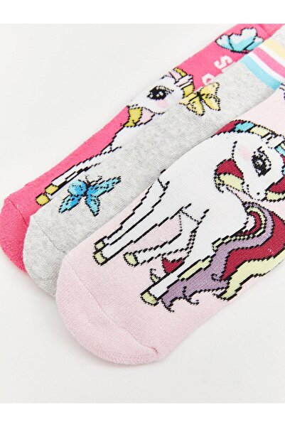 LC Waikiki LCW Kids Desenli Kız Çocuk Havlu Soket Çorap 3'lü (W4)