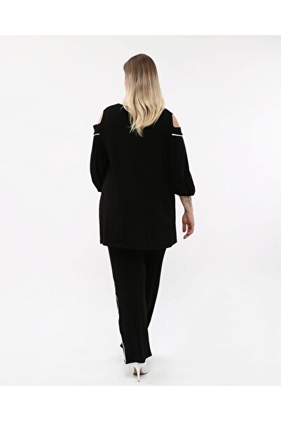 BİrHoşButik Plus Size Full Lycra Pre-Lace Shoulder Open Bol Cut Trend Imported Viscose Fabric V-Neck Suit