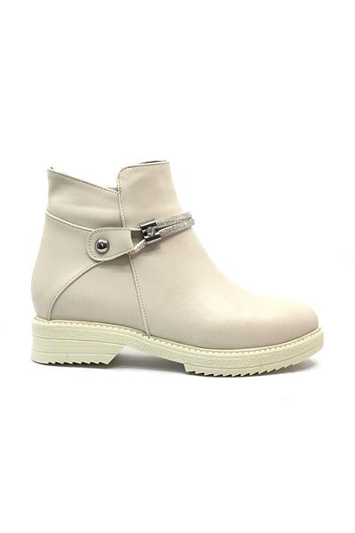Kids Club Shoes Μπεζ Γυναικείες Μπότες - Πέτρινη Λεπτομερής, Επίπεδη Αντιολισθητική Σόλα MEHTAP