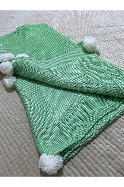 YGT Home Violet Knitwear Knitted Tv Blanket Apple_Green 10 Pompom 130X170 Leg Shawl-Seat Shawl and Decor