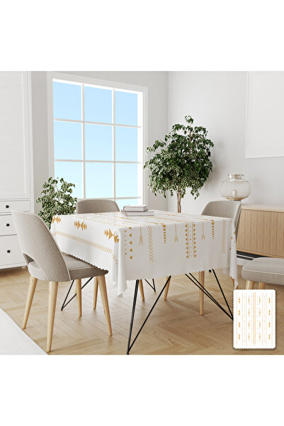 yok yok evim eve dair her şey GEOMETRİK ETNİK GOLD Desenli Keten Efektli Masa...