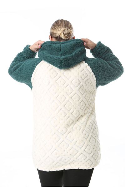 BİrHoşButik Stretchy Lycra Plus Size Women's Clothing - Winter Fleece Cardigan with Soft Pocket, Hooded Zipper