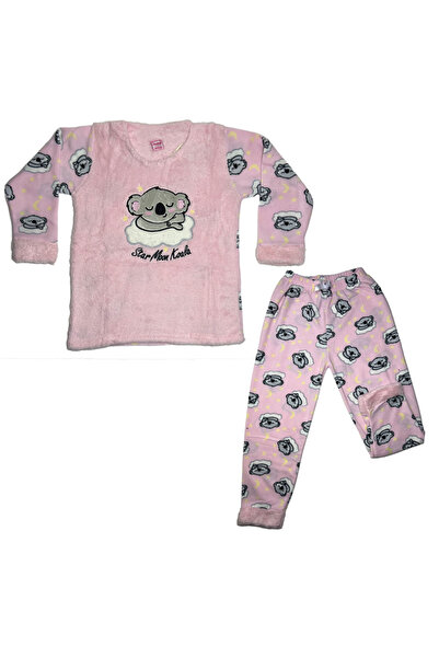 Koala Baskılı Çocuk Polar Pijama Takımı Pembe Renk