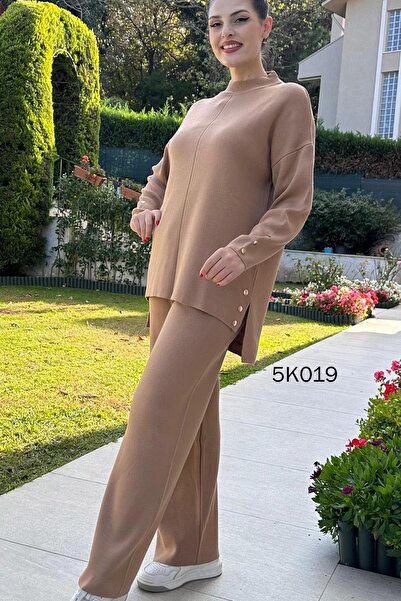 İnce Topuk Knitwear Set Button Detailed - 5K019