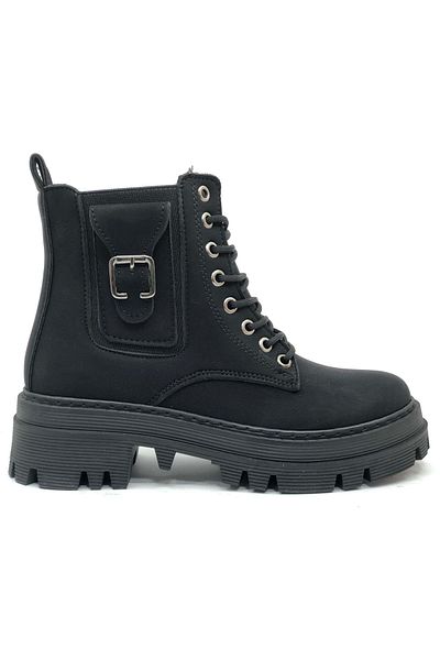 Kids Club Shoes Γυναικείες Κοντές Μπότες με Διακοσμητική Πόρπη Λεπτομερή Αντιολισθητική Σόλα - ΜΑΥΡΟ