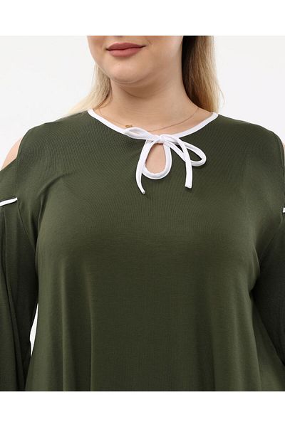 BİrHoşButik Plus Size Full Lycra Pre-Lace Shoulder Open Bol Cut Trend Imported Viscose Fabric V-Neck Suit
