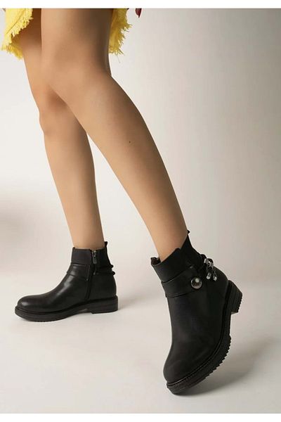 Kids Club Shoes Μαύρα γυναικεία μποτάκια - Mehtap Stone and Low Cut