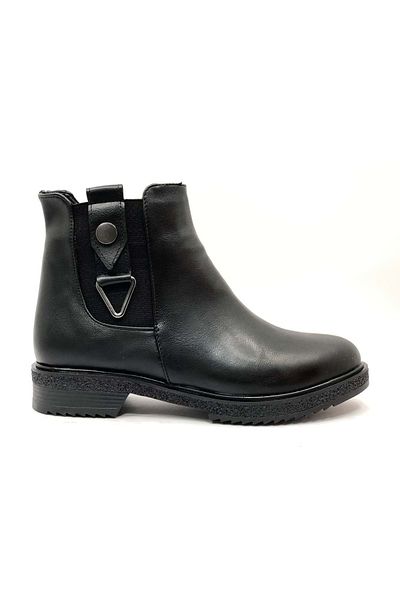 Kids Club Shoes Mehtap Διακοσμητική Τριγωνική Πόρπη Λεπτομερείς Επίπεδες Αντιολισθητικές Γυναικείες Μπότες ΜΑΥΡΟ