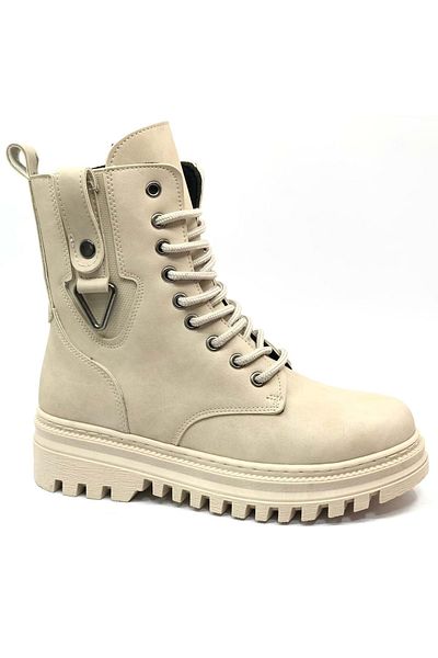 Kids Club Shoes Μπεζ Γυναικείες Μπότες - Mehtap Στολίδι, Τριγωνική Πόρπη και Αντιολισθητική Σόλα