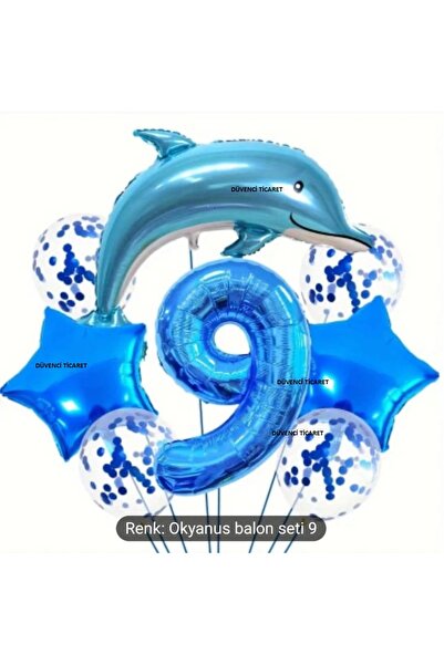 DÜVENCİ TİCARET SET BALON OCEAN ALBASTRU SET BALON DE FOLIE DE DOLPHIN DE CUL...