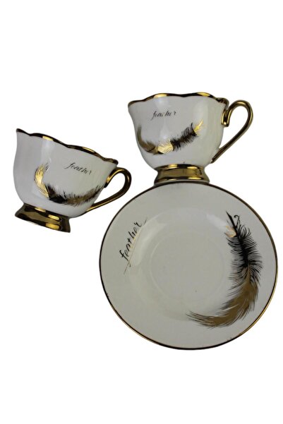 ALBETTO Luxury Porcelain 2-Person Feather Model Coffee Cup - Gilded