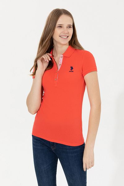 U.S. Polo Assn. Tricou roșu de bază cu gât polo pentru femei 50255457 -VR213