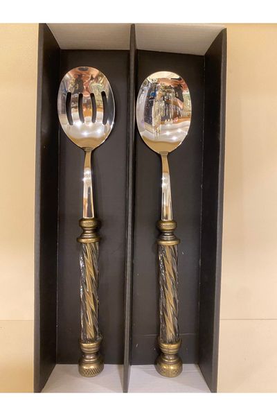 PLUS HOME Set of 2 Crystal Model Serving Salad Spoons - Antique Vintage