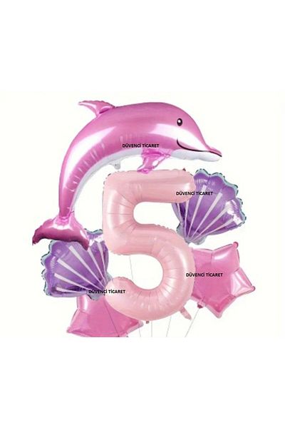 DÜVENCİ TİCARET Pink Color Dolphone Foil Balloon Set 6 Pieces