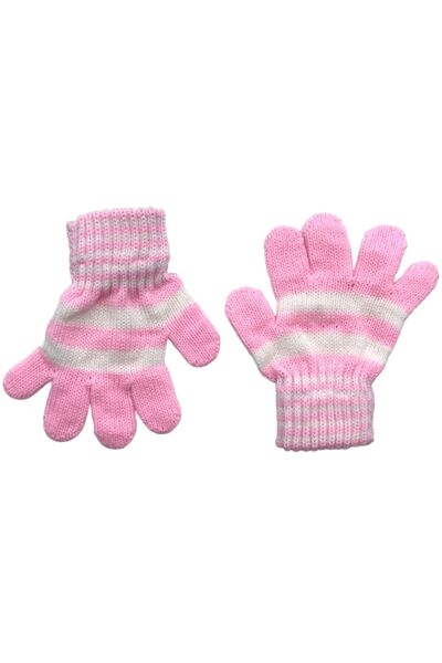 AXE SPORTSWEAR قفازات تريكو ناعمة مخططة باللون الوردي - شتوي للأطفال