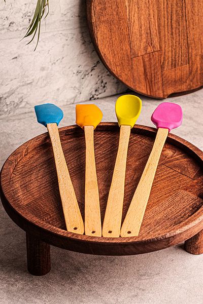 devigo Set of 4 Fireproof Non-Stick Colored Silicone Head Wooden Spatulas