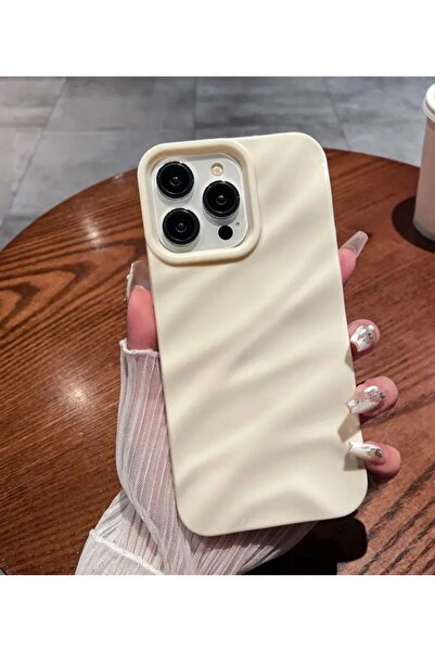 İPHONE 15 PRO MAX  KREM RENK SU DALGASI MODEL TELEFON KILIFI