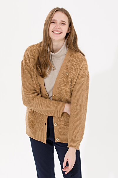 U.S. Polo Assn. Kadın Camel Melanj Triko Hırka 50261324-VR122