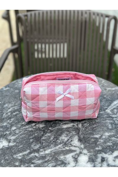 Batekso Pink Gingham Patterned Pencil Bag
